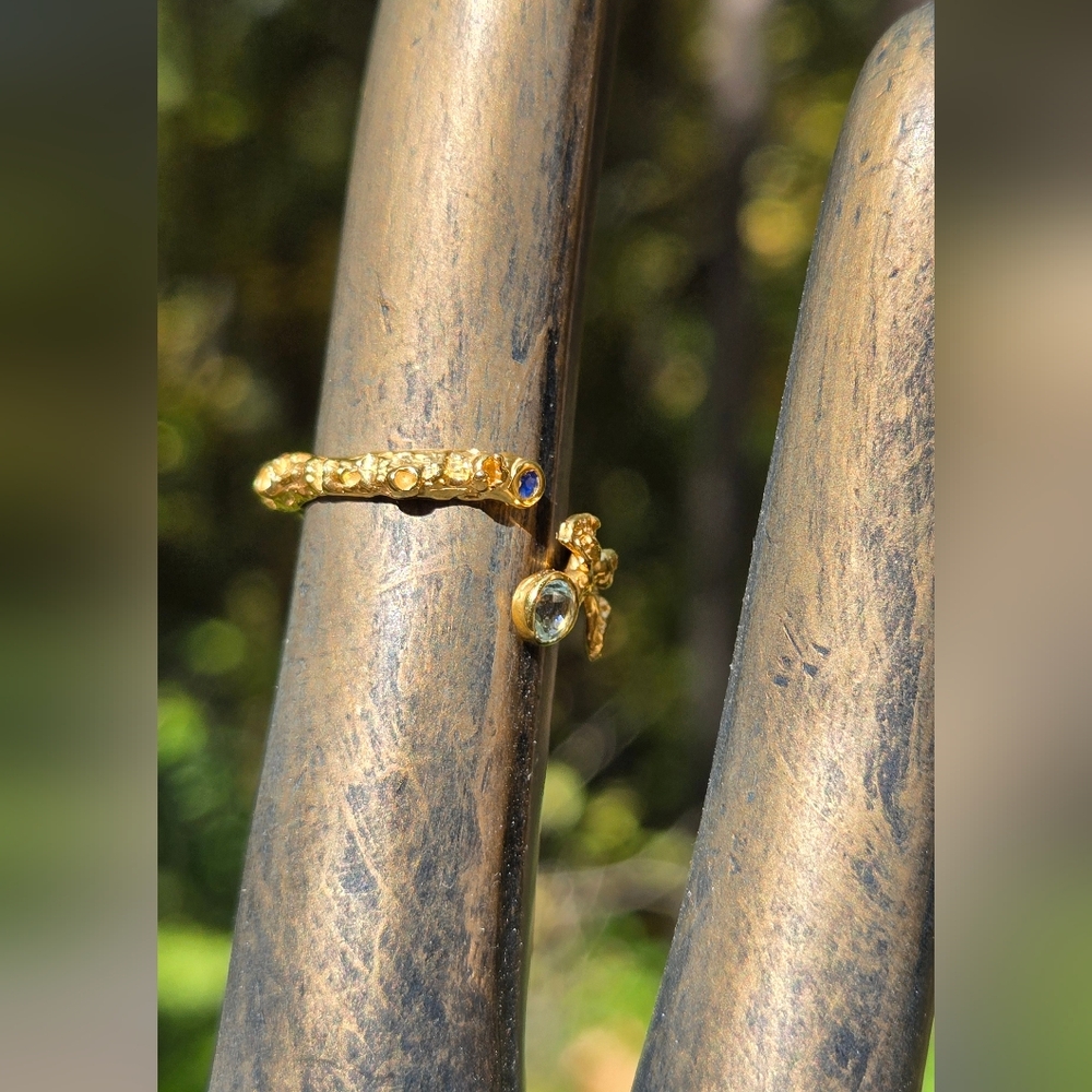 Topaz & Opal Natural Gemstone Sterling & Gold Ring Sz5.5 Adjustable - Picture 5 of 7